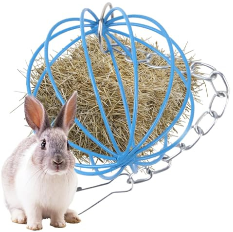 Heuraufe-foderstation, hängande metallgräskorg, interaktiv tuggleksak boll för små husdjur, burtillbehör för att främja hälsosam kost, matningslösning, för kaniner, hamnar