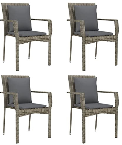 Mokuyary Trädgårdsstolar med kuddar, set om 4, poly rotting, grå, balkongstol, terrassstolar, matstolar för terrass, trädgård, balkong – A