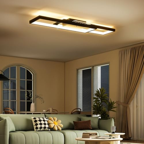 HOMCOM Lampada LED da Soffitto Dimmerabile con Telecomando 70x30 cm Nero | Interruttore, Temperatura del Colore 3000-6000K, Plafoniera da Soffitto di Design, per Soggiorno e Salotto