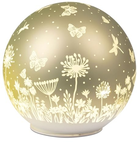 formano LED dekoration kula glas pastell grön 15 cm matta gla med blommor dekor timer 6 h/18 h, batteridriven (3 × AA), stämningsfullt atmosfärsljus för bord, fönsterbräda och hylla