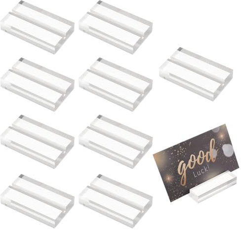 GORGECRAFT 10 unidad de Portatarjetas de Acrílico de 5x3x1cm Portatarjetas de Nombre Soporte Cuadrado Transparente Números de Mesa Soporte Letreros de Boda con Ranura Mesa de Banquete Fotos de Boda Me