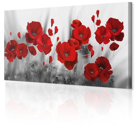 decomonkey Wandbilder Blumen Mohnblumen rot 120x40 cm 1 Teilig Kunstdruck | Strukturleinwand, Holzkeilrahmen, Leinwandbilder, Bild auf Leinwand, Wanddeko, Wohnzimmer, Wanddekoration, Natur, Weiß