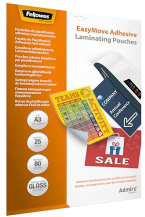 Fellowes Laminierfolien A3 EasyDisplay mit selbstklebender Rückseite, 80 Mikron (2 x 80 mic), 25 Stück