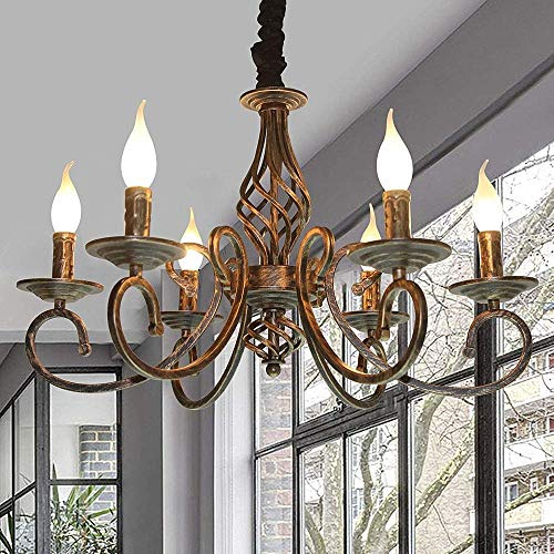 Pendelleuchte Antik Industrie Hängeleuchte Klassische Anhänger Kerze Pendellampe Höhenverstellbar E14 Schmiedeeisen Retro Hängelampe Landhausstil Wohnzimmer Einfach Kronleuchter,Bronze,6heads