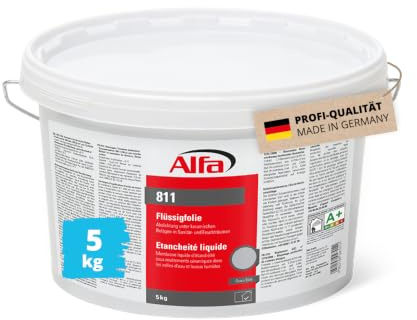 5 kg Alfa Flüssigfolie – Abdichtungsmasse grau – unter keramischen Belägen | Profi-Qualität – Flexible Flüssigfolie zur Abdichtung unter Fliesen in Bad, Dusche, Küche und Feuchträumen