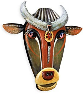 KunstLoft Metallbild 3D | 100% HANDGEFERTIGT | 79x77x9cm | Wandbild Metall Deko 'Power of the Ox' | Stier | Rot Gelb | Metall Wanddeko Wohnzimmer