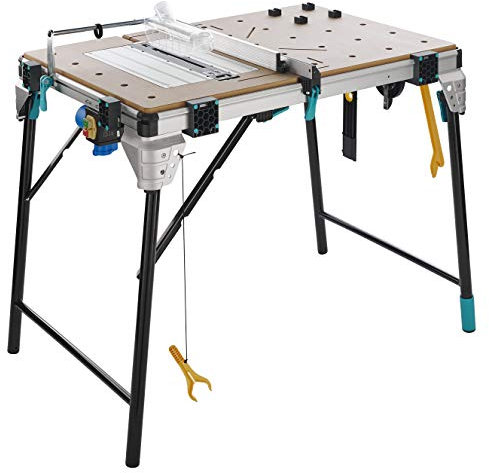 wolfcraft Master Cut 2600 - multifunktionaler mobiler Maschinentisch für Tischkreissäge, Stichsäge, Kapp- und Gehrungssäge, Arbeitsstation, Fräste und geführte Handkreissäge - klappbar - 6918000