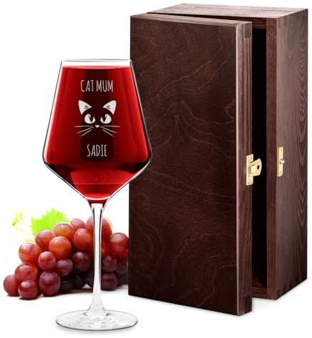 Maverton Crystal Wine Glass, 490ml Engraved Glass, Cat Mum