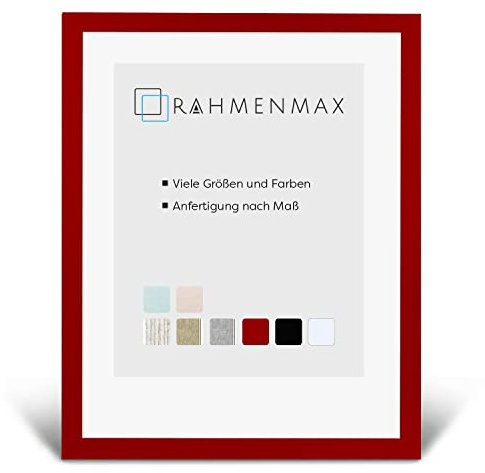 RahmenMax® Skane A1 Bilderrahmen Holz 59,4x84,1 cm zum Aufhängen/Bilderrahmen Maßanfertigung möglich/MDF Posterrahmen/Bilder Rahmen in Rot mit Acrylglas/Puzzle Rahmen