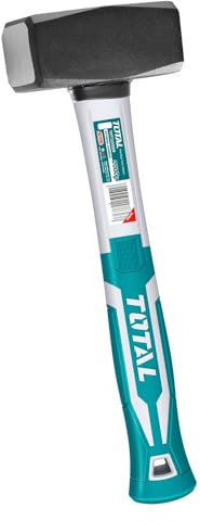 TOTAL - Mazza in acciaio | 2000g | Ideale per edilizia e muratura | Elevata resistenza agli urti | Manico ergonomico in fibra | Testa in acciaio al carbonio forgiato