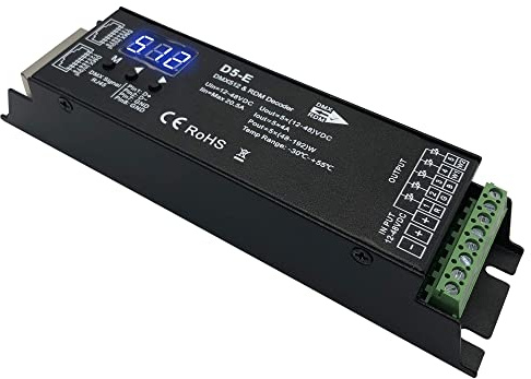 Decoder DMX a 5 canali con display digitale RDM, driver dimmer DMX512 PWM RGBCCT controller LED per RGBWW RGBW o 5group bianco lightstrips LED ingresso luce 12V-48VDC