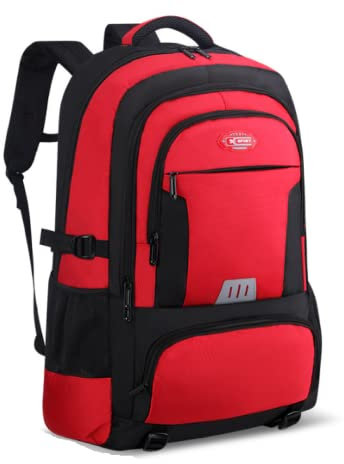 QQYG Herren Outdoor Rucksack 60L Große Kapazität Bergsteigen Reise Sportrucksack Schultasche Camping Wandertasche,Rot,38 * 18 * 60CM