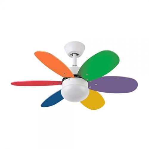 Bilake Ventilador de Techo Motor DC Bi-Alves | Ventilador Estilo Infantil de Colores | Ventilador luz LED 2 Bombillas Gratis