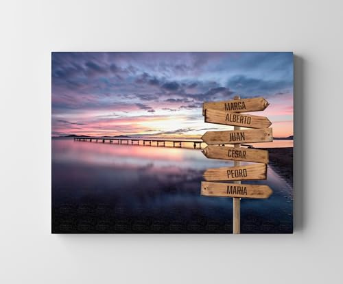 CREATIVA DIGITAL IMPRESION Y DISEÑO Cuadro Personalizado Multinombre | 6 Nombres | 90 x 60 cm | 100% a tu Gusto | Lona y Madera | Ideal para Sorprender a tu Familia | Excelente para Decorar el Salón