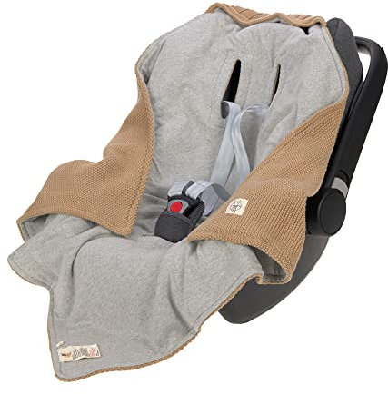 LÄSSIG Baby Strickdecke für Autositz Autositzdecke Einschlagdecke Babyschale 100% Bio-Baumwolle GOTS sand