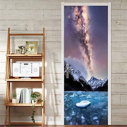 3D Türaufkleber Türtapete Selbstklebend Türposter Berg Nacht Sternenhimmel Landschaft 90 X 200 Cm Fototapete Türfolie Wasserdichte Abnehmbare Pvc Türtapete Innentür Schlafzimmer Küche Bad Home Deko -