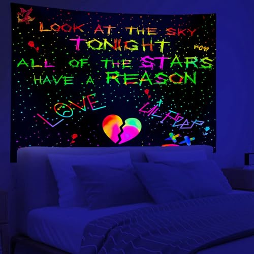 PSYHILAR Schwarzlicht Lil Peep Tapisserie, Schwarzlicht-Poster für Schlafzimmer, Star Shopping Rapper UV-Flagge (203,3 x 152,4 cm)
