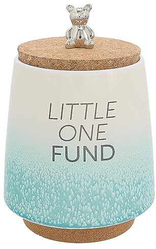 Pavilion Gift Company - Baby Fund 6.5-inch Unique Ceramic Piggy Bank Savings Bank Money Jar with Cork Base and Cork Lid with Hanging Teddy Bear Charm, Ombre Teal
