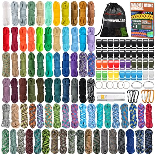 WEREWOLVES Kit de bricolage en paracorde 550 avec instructions (français non garanti) - 80 couleurs - Corde multifonction de 3 mètres et accessoires complets