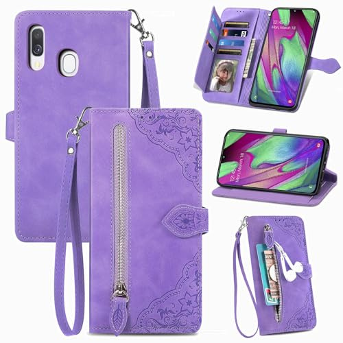 JayModCase Fodral för Samsung Galaxy A40, Plånboksfodral [kortfack] [magnetisk] vikbart fodral Stativ och Korthållarekortplatser kompatibelt med Samsung A40 - Lila