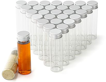 30 frascos de vidrio de 50 ml, con tapa de rosca de aluminio, 30 botellas de vidrio transparente
