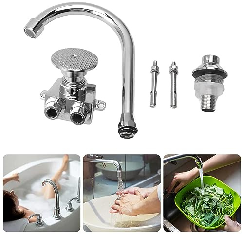 Foot Pedal Faucet Touchless Floor Mount Hot Cold Water Mixer Tap for Kitchen Sink, Laboratory Hand Washing Device, Public Place