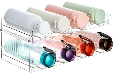 ACEROMT Stapelbarer Flaschenhalter für Kühlschrank, Schrank, Vorratskammer - Wasserflaschenhalter für Küchenschränke Arbeitsplatte Kühlschrank, 2er-Pack, jedes Regal fasst 4 Behälter