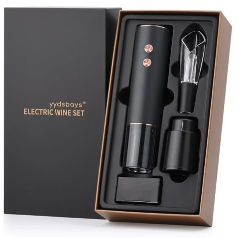 YYDSBAYS Sacacorchos Eléctrico Abridor de Botellas de Vino Automático Profesional Abrebotellas para Amantes del Vino Regalo de Lujo (Oro, Juego, Caja de Regalo, Recargable)