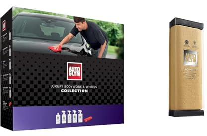 Autoglym Luxury Bodywork And Wheels Collection, 6pc Car Cleaning Kit, Car Cleaning Gift Set, Black & Hi-Tech Aqua-Dry Chamois - Super Absorbent Hard Wearing Synthetic Leather Chamois