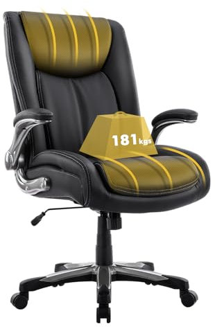 COLAMY XXL Bürostuhl [181kgs] - Hochlehner Chefsessel mit verstellbaren Armlehnen & Synchron-Mechanik - Extra breiter Sitz (58cm), atmungsaktive Kunstleder - Für Homeoffice/Büro (Schwarz)