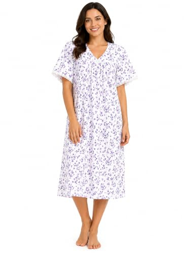 REEVE Womens Nightwear Floral Incontinence Open Back Nightie Hospital Nightdress For Continence Problems Maternity Dress Polycotton Nightdresses for Women UK Size 8-30