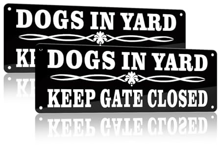 SINMAO Warnschild mit Aufschrift Beware Of The Dog Keep Gate Closed, Aluminium, reflektierend, Dogs In Yard Please Close The Gate, vorgebohrt, Schwarz, 2 Stück