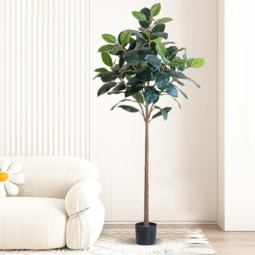 Kunstbaum Künstlicher Gummibaum für Zuhause mit Immergrünen Blättern, Realistischer Gummibaum Im Topf für Schlafzimmer, Hochzeitsfeier, Eingangsbereich, Dekorationsgummibaum(Green,XL)