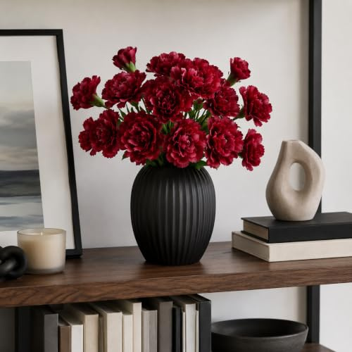 astylishome Fausses fleurs pour l'extérieur Petites plantes artificielles Œillets rouges avec tiges Fausses fleurs pour cadeaux Centre de table Chambre Bureau Décorations d'intérieur 0410