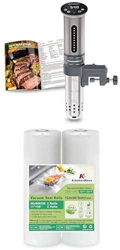 Bundle of KitchenBoss Sous Vide Garer Stick Präzisionskocher•1100W + KitchenBoss Vakuumbeutel 2 Rollen 28x600cm