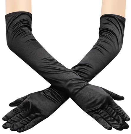 JUNART Long Satin Gloves,Elegant Elbow Length Gloves for Opera Party, Wedding, Evening Dresses,Carnival Costume, Dance