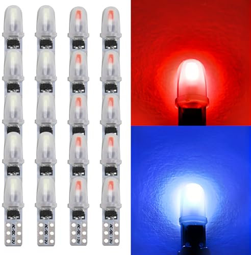 WIYETY Glassockellampe 20er Set, DC 12 V T5 LED Leuchtmittel mit Drehverschluss-Sockel, Led Tacho Licht, Tacho Licht Auto, Glühlampe Tacholampe, Glühlampe Signallampe（Eisblau + Rot）