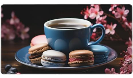 Macarons Tapis de Souris Gaming, Café Tapis Souris XXL 800x400X3MM, Résistant à Usure Lavable Tapis Bureau, Imperméable Surface Lisse et Base en Caoutchouc Anti-dérapant, Fourniture Bureau Cadeaux