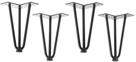SOTECH 4 x Haarnadelbeine schwarz 200 mm | 3 Streben Hairpin Legs Möbelbeine für Sofas und Schränke Möbelfuß