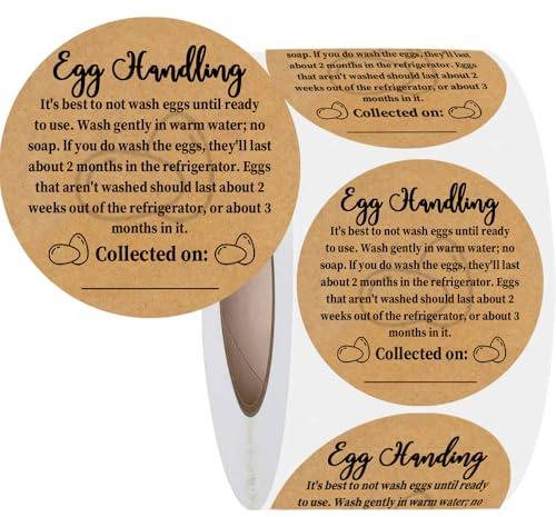 Farm Fresh egg Carton Kraft Paper Care Stickers Handling Labels Self-Adhesive Packaging for Chicken Eggs Freshness & Storage, 2 in