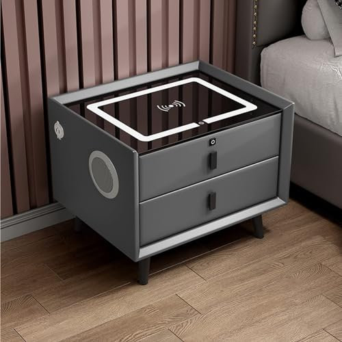 Smart Bedside Table Nightstand with Wireless Charging, USB Ports, LED Light - Bedroom Home Furniture with 2/3 Drawers - Smart Nightstands