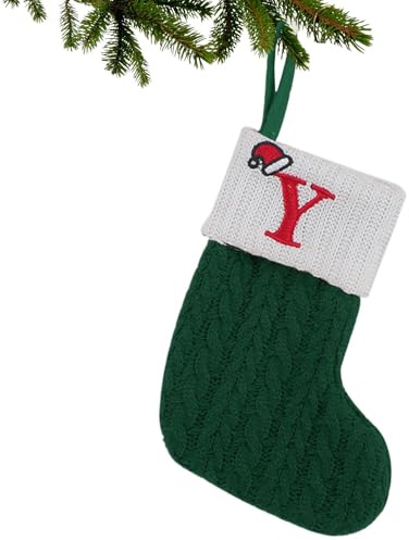 Decorazioni per calze per albero di Natale, calze di Natale con iniziali | 26 decorazioni per calze ricamate con iniziali | Borsa regalo festosa Calze stagionali di colore bianco verde per porta, scal
