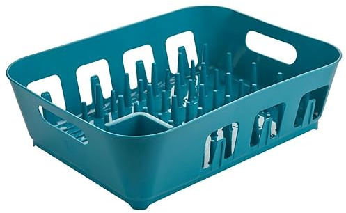 URBNLIVING Teal Large Plastic Dish Drying Rack Drip Drainer Kitchen Sink Tray with Utensil Holder, Space-Saving, Easy-to-Clean Compact Design for Organizing Dishes, Cups, Cutlery & Kitchenware