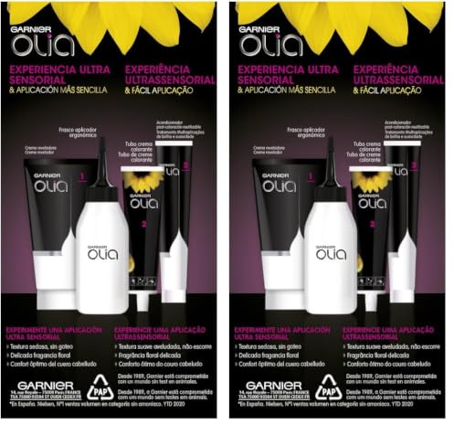 Garnier Olia - Coloración Permanente sin Amoniaco, con Aceites Florales de Origen Natural - Tono Negro Ébano 1.0 (Paquete de 2)