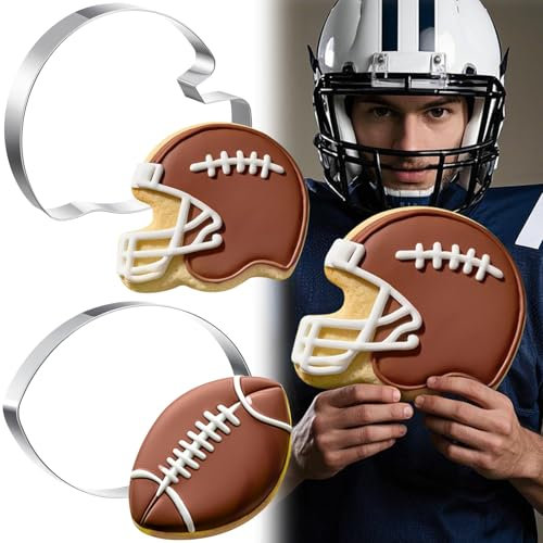 Teenyyou 2 Pcs 7.56 Inch Large Football Cookie Cutter Football Helmet Shaped Baking Cookie Cutters Stainless Steel Oversized for Sports Themed Party