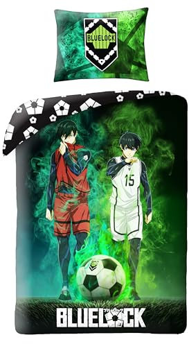 Halantex Blue Lock 2 Figures Football Cotton Bed Linen Set Duvet Cover 140 x 200 cm and Pillowcase 70 x 90 cm Multi-Coloured