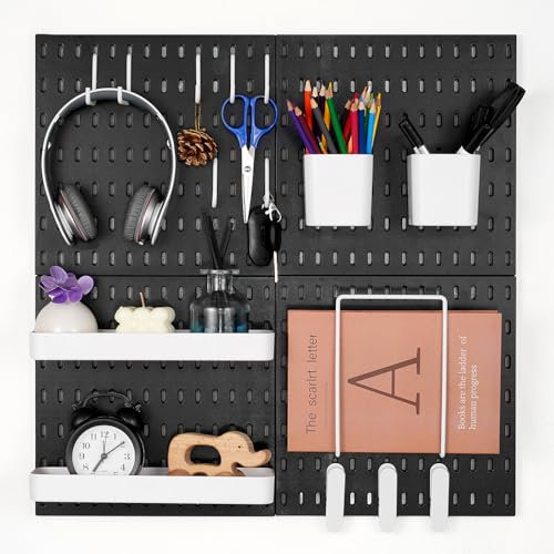VEVOR Porta Attrezzi da Parete 28 x 28 cm Set di 4 Organizzatore da Parete in Plastica con Accessori per Garage, Porta Attrezzi, Cucina, Soggiorno, Stanza Artigianale, Ufficio, Bagno, Casa, Nero