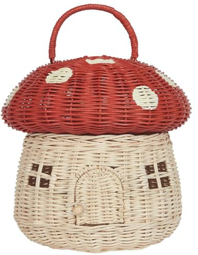 Cesta de champiñones Canasta de champiñones en Forma de casa de 11 Pulgadas con Tapa de Canasta de ratán Decorativa portátil con asa de fotografía Regalos para niños
