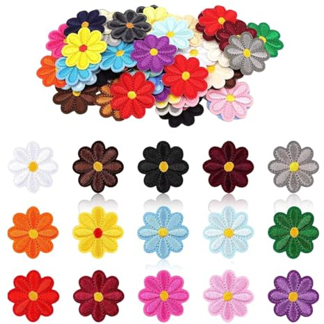 KINHARD Flicken zum Aufbügeln, 60 Stück Blumen Aufnäher zum Aufbügeln, 4 x 4 cm Patches zum Aufnähen, Gemischte Farben Bügelpatch, für Kleidung, Hüte, Taschen