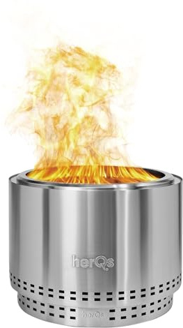 herQs Chief Feuerschale Rauchfrei – Feuertonne Garten (Ø68 x 43 cm) | Tragbarer Feuerschale Edelstahl für Garten, Camping & Terrasse, Großes Design für 8–12 Personen